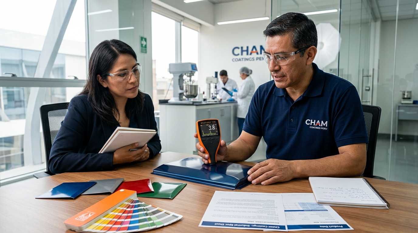 Especialista de aplicaciones técnicas CHAM brindando asesoría de recubrimientos